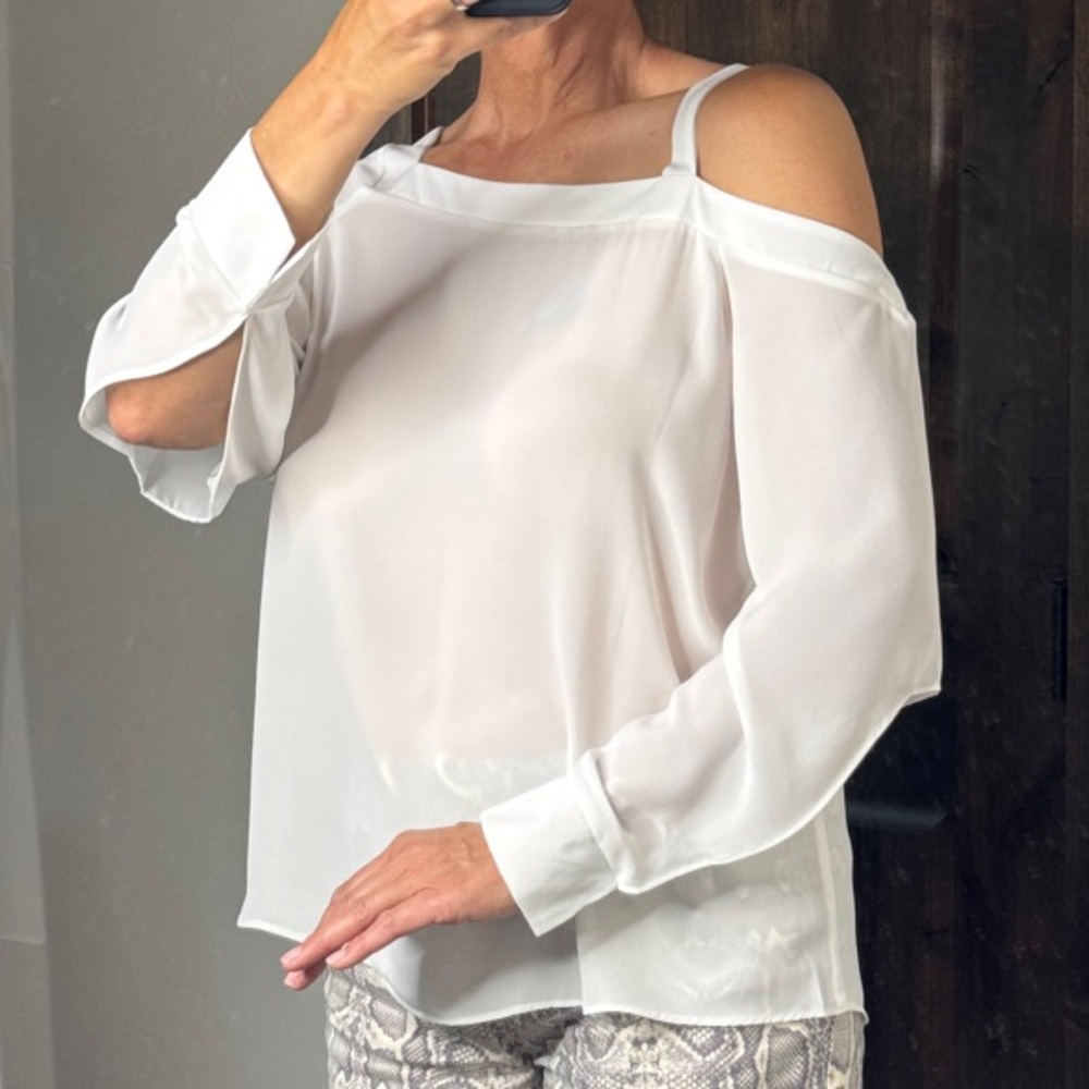 Elegant Krisa White Cold Shoulder Open Sleeve Top